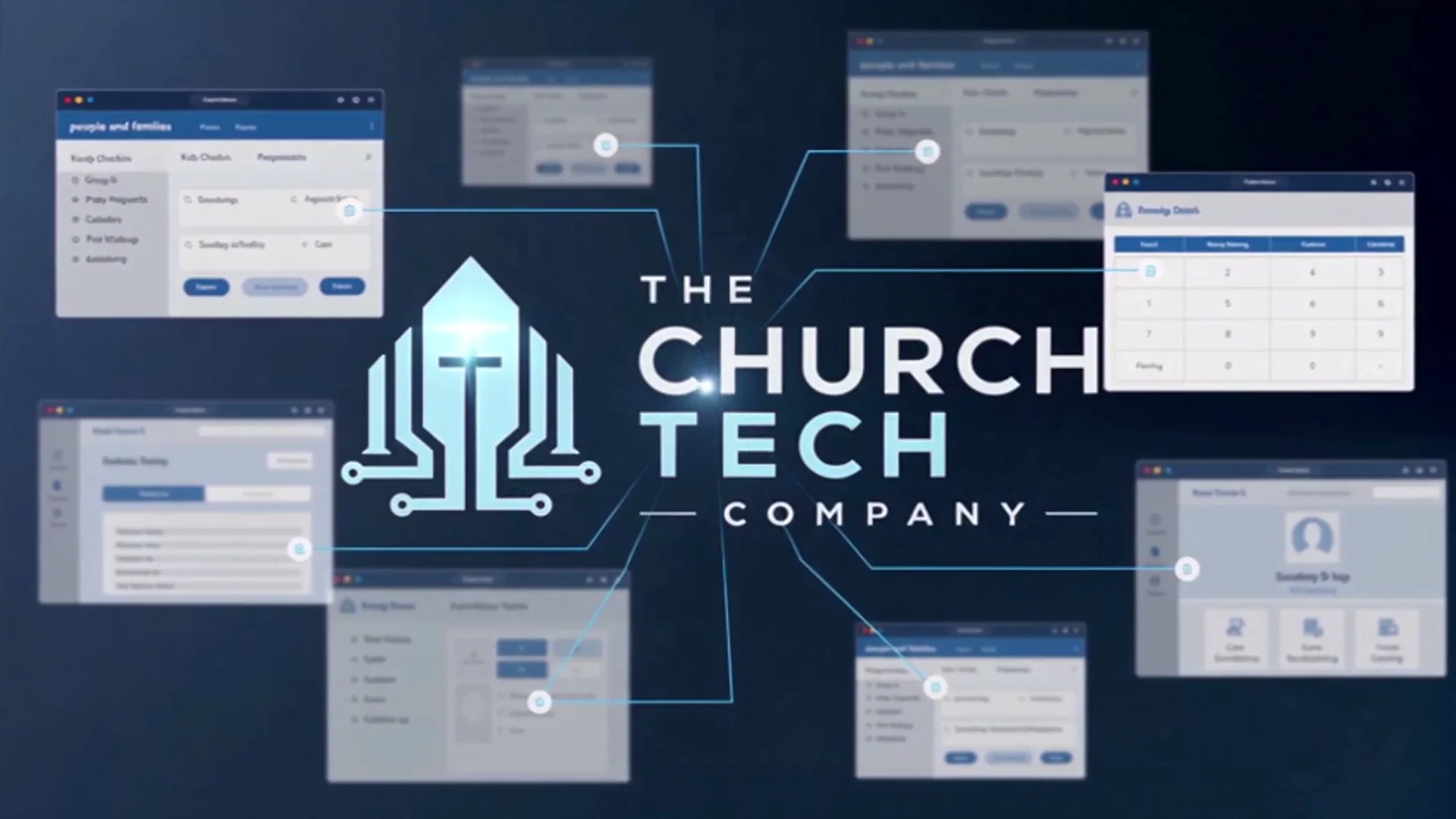 The Church Tech Company logo connects the different views of the church.